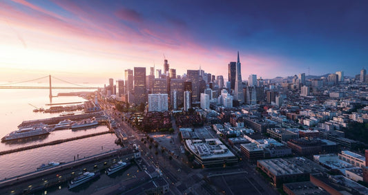 San Francisco panorama at sunrise with waterfront and downtown