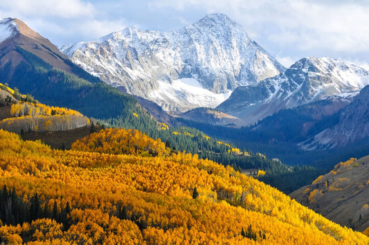 autumn view of a snowy mountain
