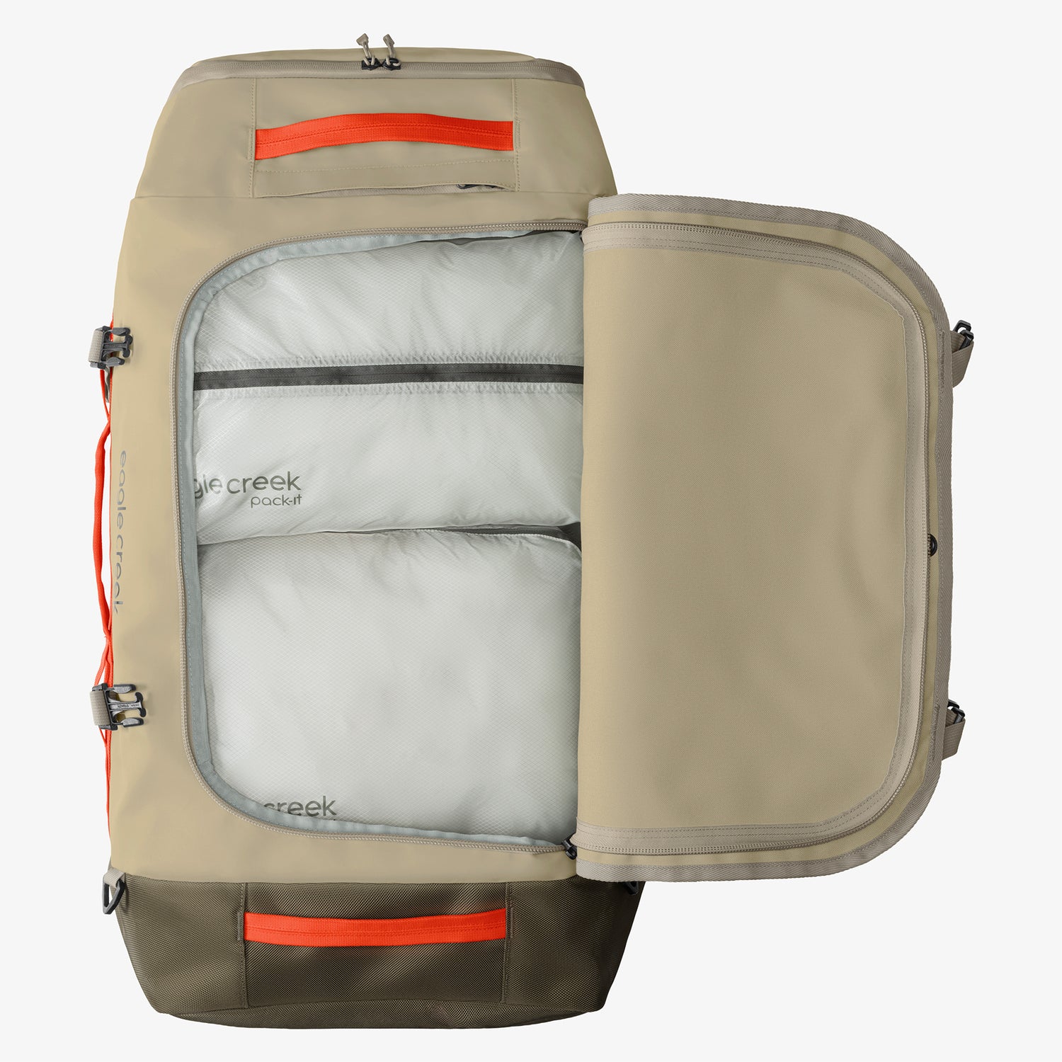 Tan Rolling Duffle Bag Internal Organization