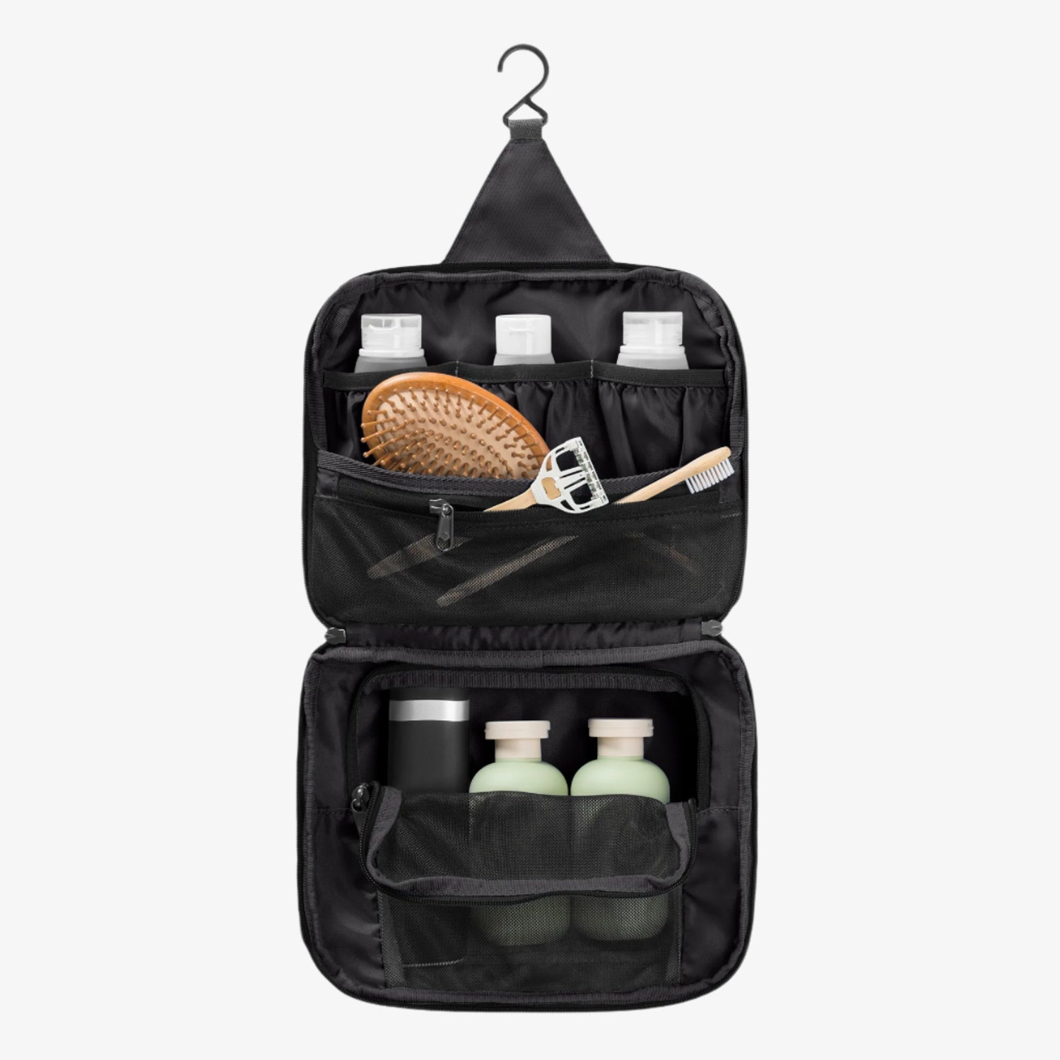 hanging travel toiletries bags Bosidu Toiletry Bag for Women, Portable Toiletry Bag for Travel Size Essentials, Water-resistant Large Travel Makeup Bag with Hook for Toiletries, Cosmetics, Travel Accessories : Beauty & Personal Care size shampoo Pack-It Hanging Toiletry Bag for